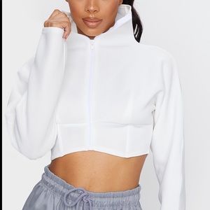 White Scuba Zip Up Long Sleeve Sweater